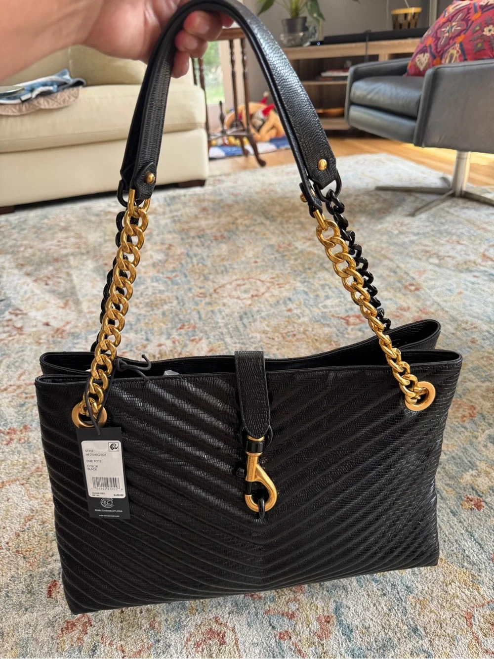 Rebecca Minkoff Black Quilted Tote with Gold Chain Hardware